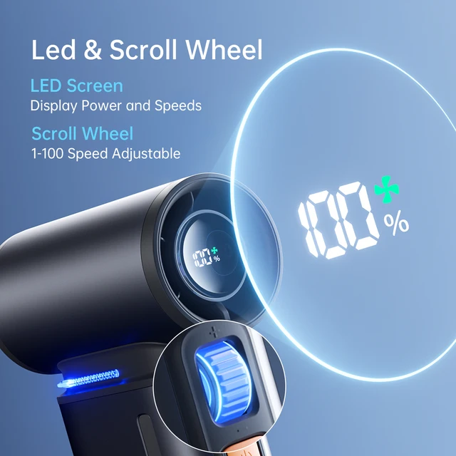 JISULIFE Portable Turbo Handheld Fan, 100 Winds Speeds Adjustable, 9000 mAh Rechargeable Battery, LED Display, Outdoor Camping 2