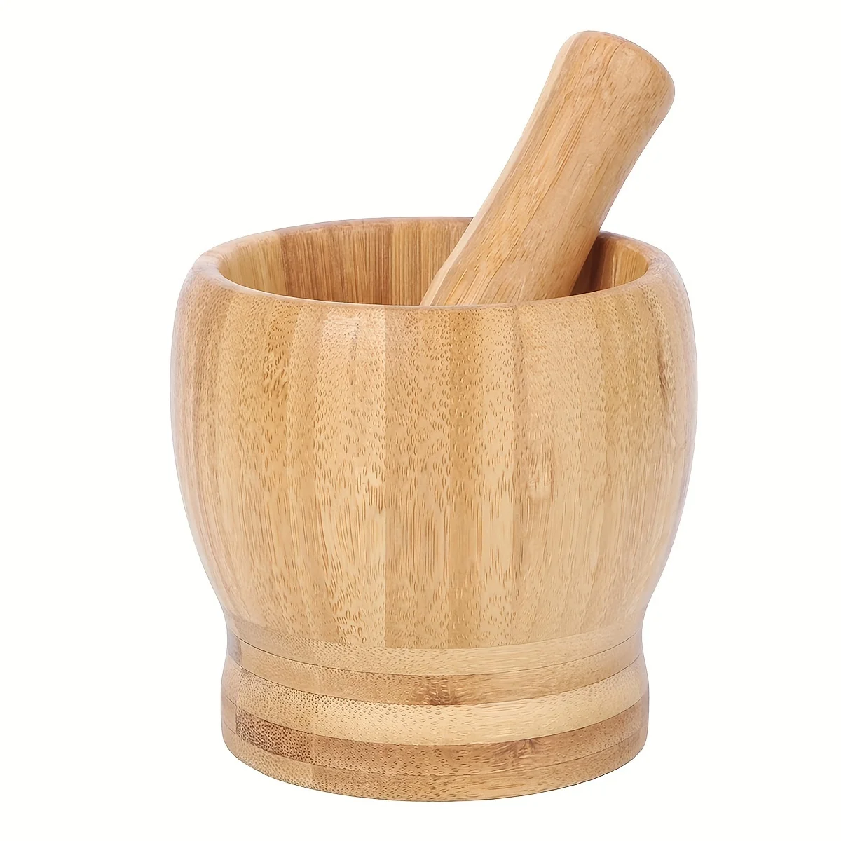 Bamboo Mortar and Pestle Set - Garlic Grinder and Herb Masher for Seasoning and Spice Crushing