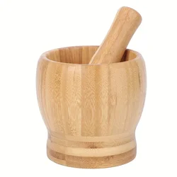 Bamboo Mortar and Pestle Set - Garlic Grinder and Herb Masher for Seasoning and Spice Crushing (Bamboo 11cm)