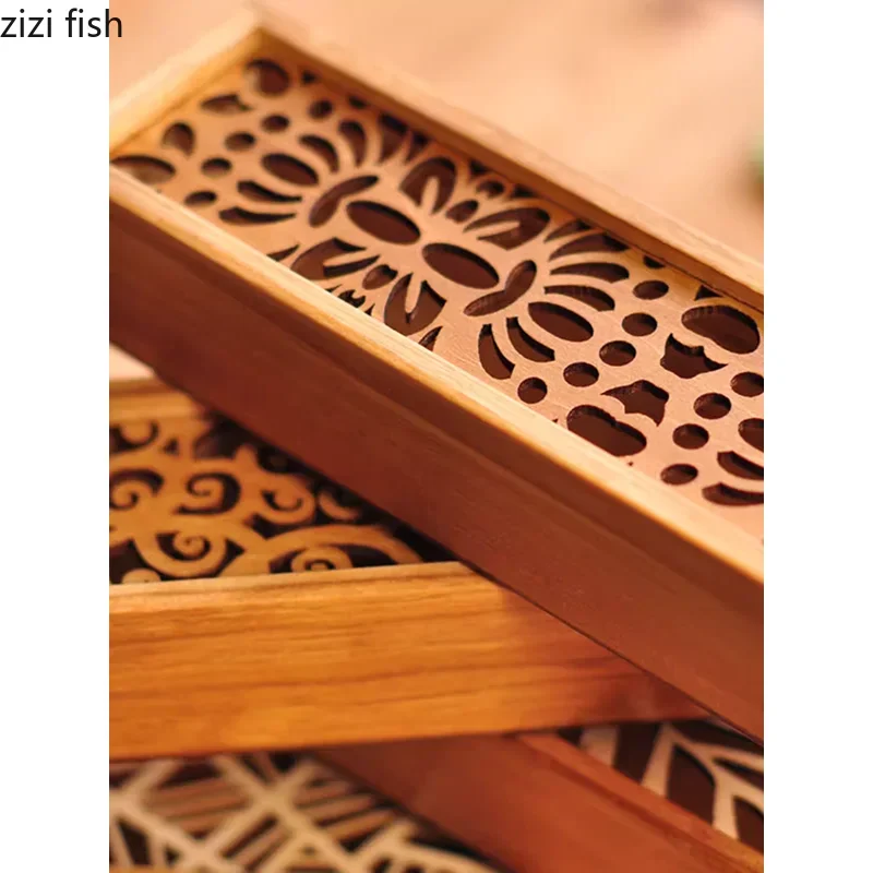 Creative Hollowed Out Wooden Sushi Plate Afternoon Tea Dessert Dim Sum Plate Molecular Food Display Dry Ice Wooden Box