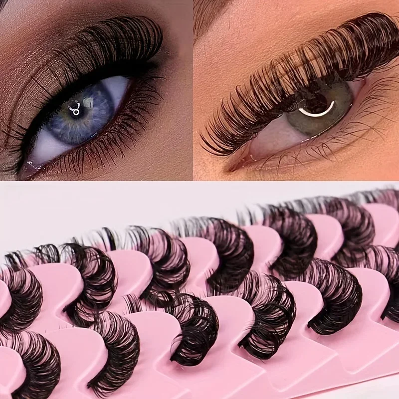 

10 Pairs Lashes D Curl Russian Lashes 3D Mink Eyelashes Reusable Fluffy Russian Strip Lashes eyelashes