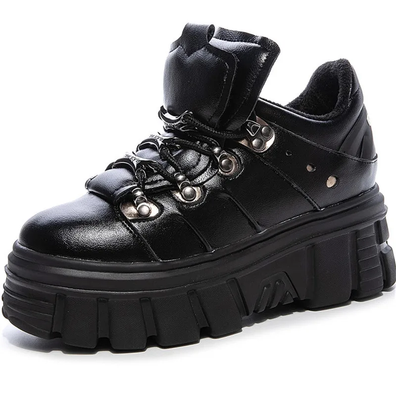 

Gothic Punk Platform Women's Sneakers Fashion Casual Leather Female Chunky Shoes Spring Autumn Increase Height New Laides Shoes