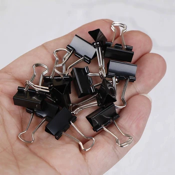 12 pezzi graffetta 15mm Clip per raccoglitore in metallo pieghevole morsetti con impugnatura nera Clip per documenti in carta per cancelleria per ufficio