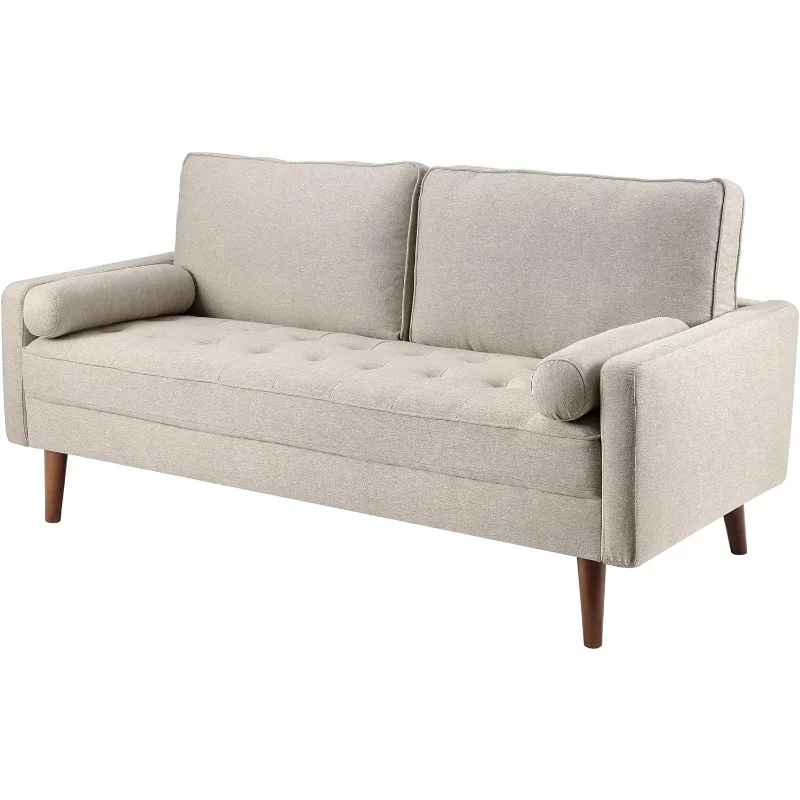 68 inch Sofa Couch, Mid Century Modern Sofa, Button Tufted Seat Cushion, Track Armrest, Fabric 2 Seater Loveseat