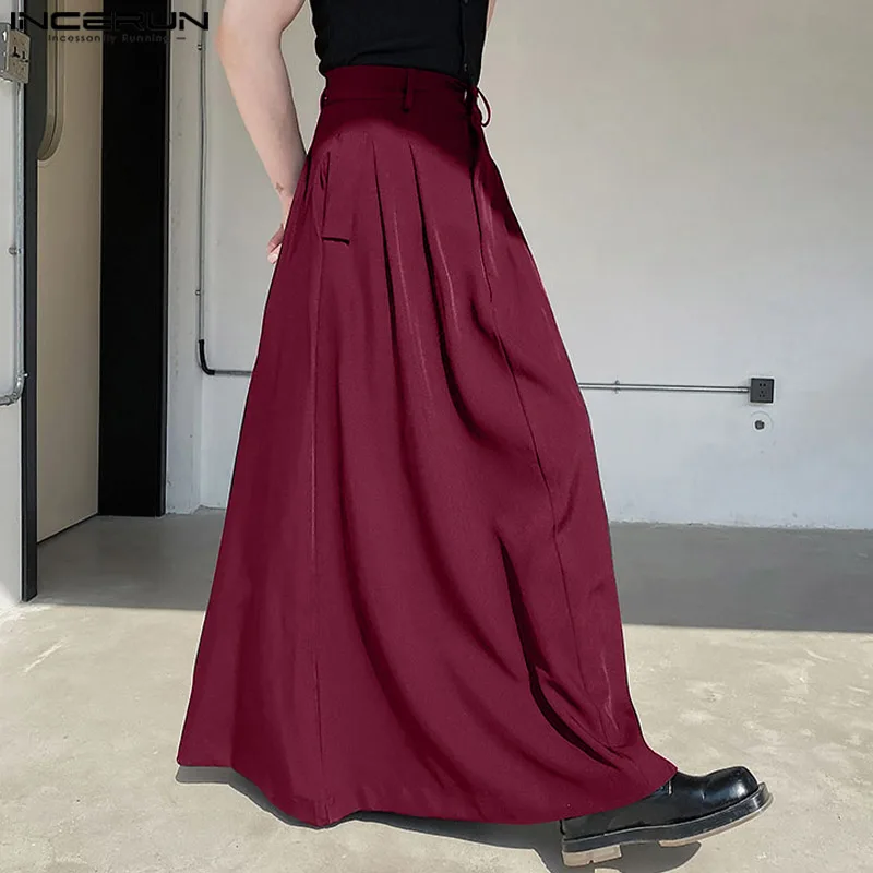 Wide Leg Pants INCERUN Korean Style Men's Simple Casual Solid Pantalons Party Nightclub All-match Wide Leg Skirts Pants S-5XL