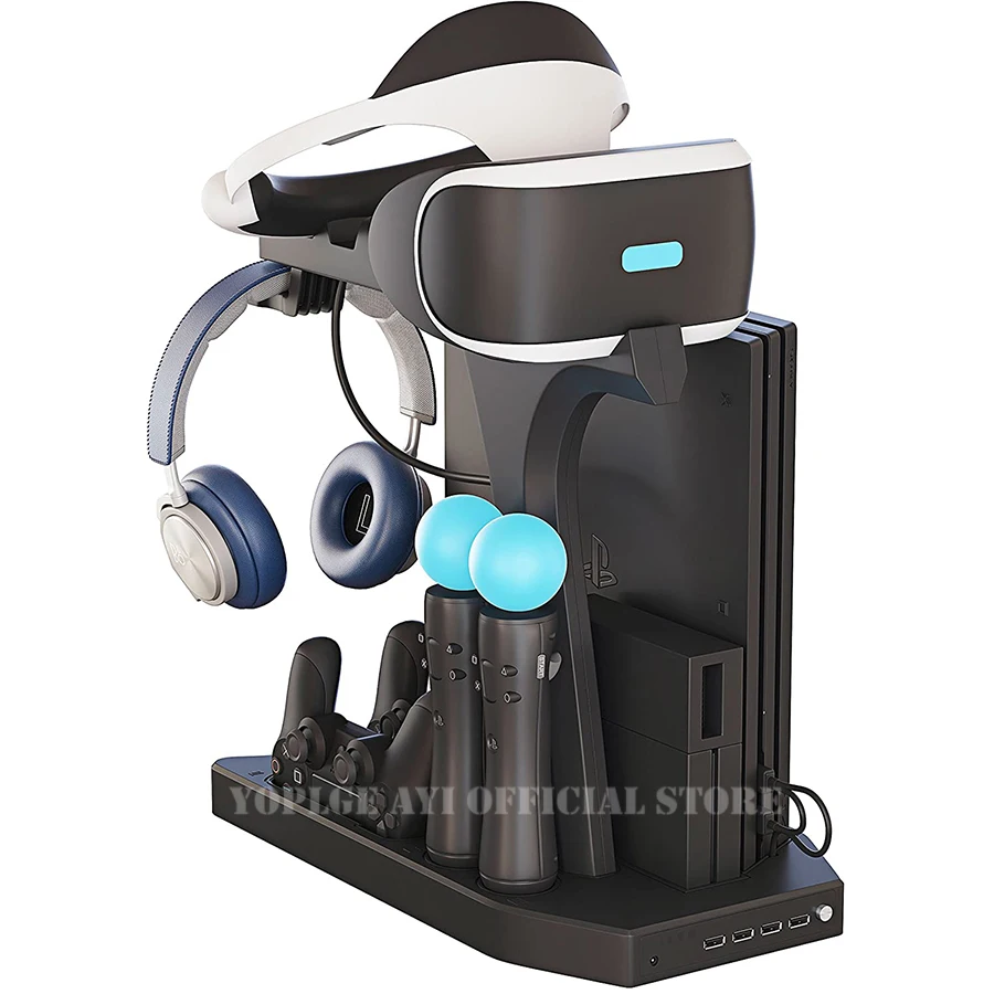 PS4 PSVR Charging Vertical Stand 4 Controller Charger 2 Cooling Fan for Playstation Console Headset VR Glasses Accessories |
