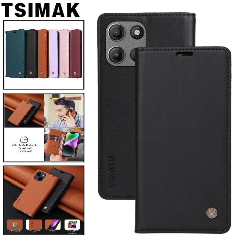 Elegant Leather Flip Wallet Phone Case with Strong Magnetic Closure and Card Slots