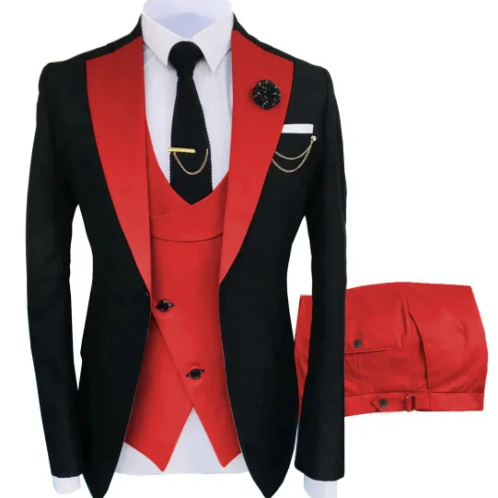 

Men Suits 3 Pieces Jacket Vest Pants Tailored Groom Wedding Tuxedo Single Breasted Slim Fit Jacquard Two-color Blazer Clothing