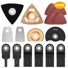 34 lâminas de serra de oscilação da precisão do renovador multitool do conjunto da lâmina de serra dos pces com papel da areia do dedo para o metal/pvc/madeira/corte da telha