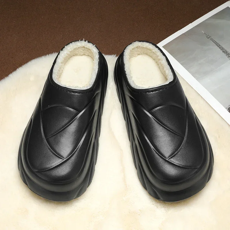 Men Cotton Slipper Winter Black Plush Indoor House Shoes Casual Flats Sports Warm Thick Sole Fur Slipper for Men