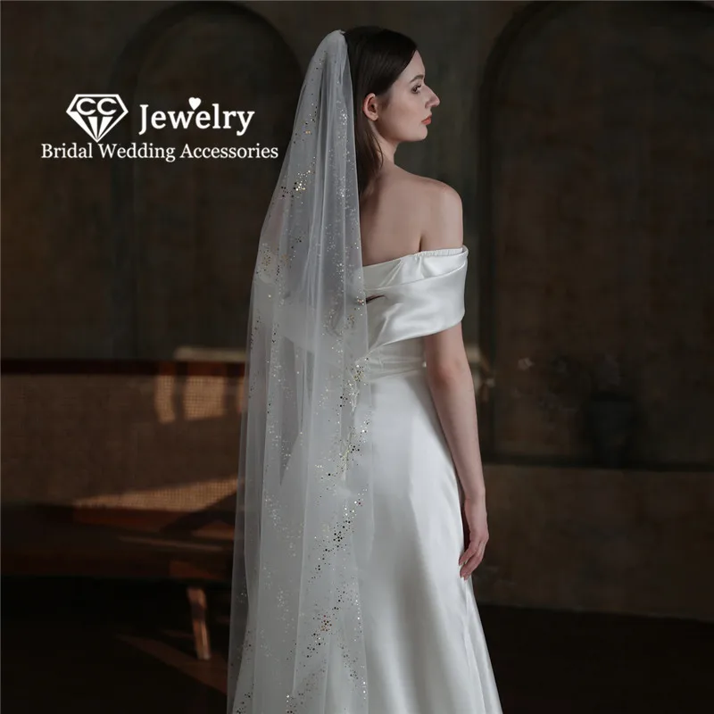 

CC Wedding Veil Women Hair Accessories Bridal Dress Engagement Hairwear One Layer Tulle Cut Edge Veils With Combs Elegant V856