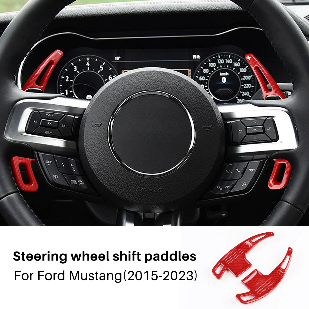 Red Aluminum Shift Paddle Extensions For Ford Mustang 2015-2020 – Steering Wheel Trim