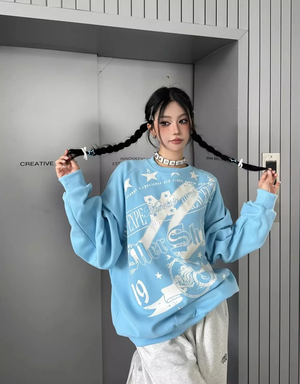 Autumn Winter Letter Printed Sweatshirts Unisex Oversize Couple Tops  Male Long Sleeve O-Neck Cotton Pullover Tops Thin Thick