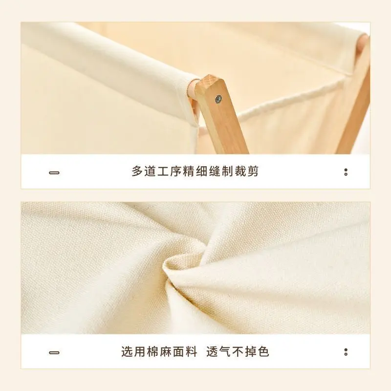 Wood Folding Laundry Basket Large Dirty Clothes Storage Bucket Home Portable Laundry Snacks Toys Storage Bag Fabric Japan Style