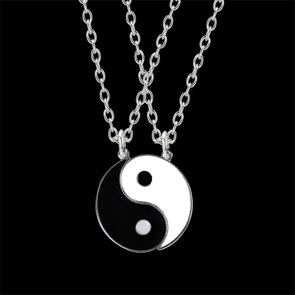2 Pcs/Set Couple Necklace Vintage Yin Yang Gossip Pendant Choker Jewelry For Best Friends Yin Yang Tai Chi Necklace Friendship 4
