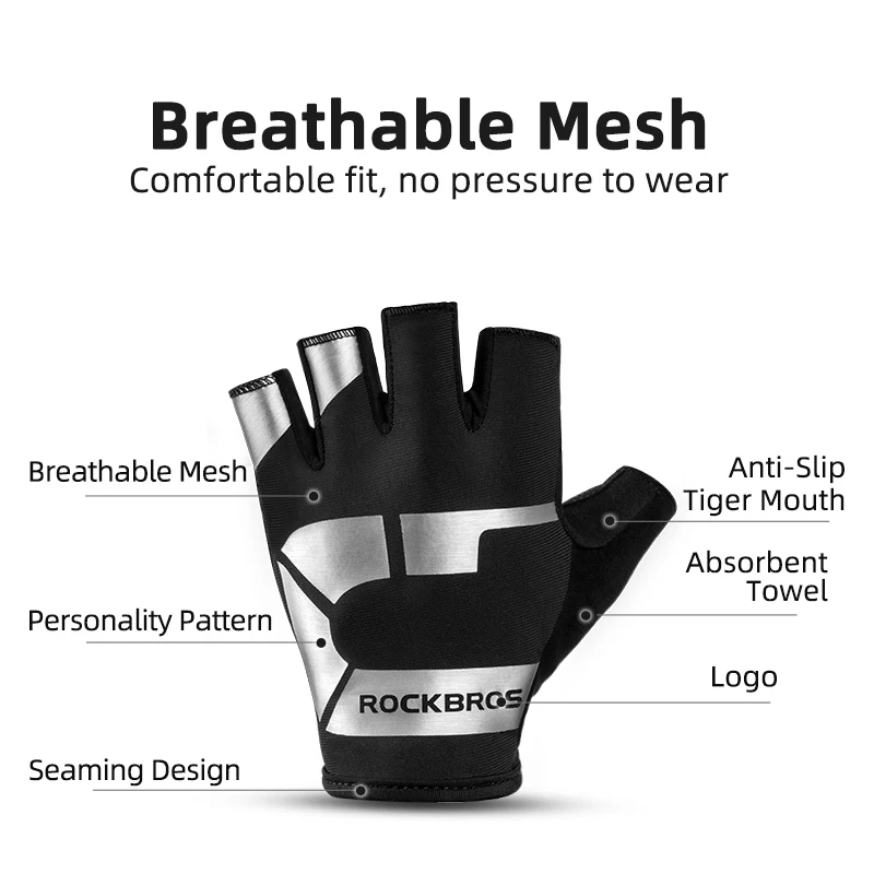 ROCKBROS Cycling Gloves Half Finger Shockproof Breathable MTB Road Bicycle Gloves Men Women Sports Wear Resistant Bike Equipment 5