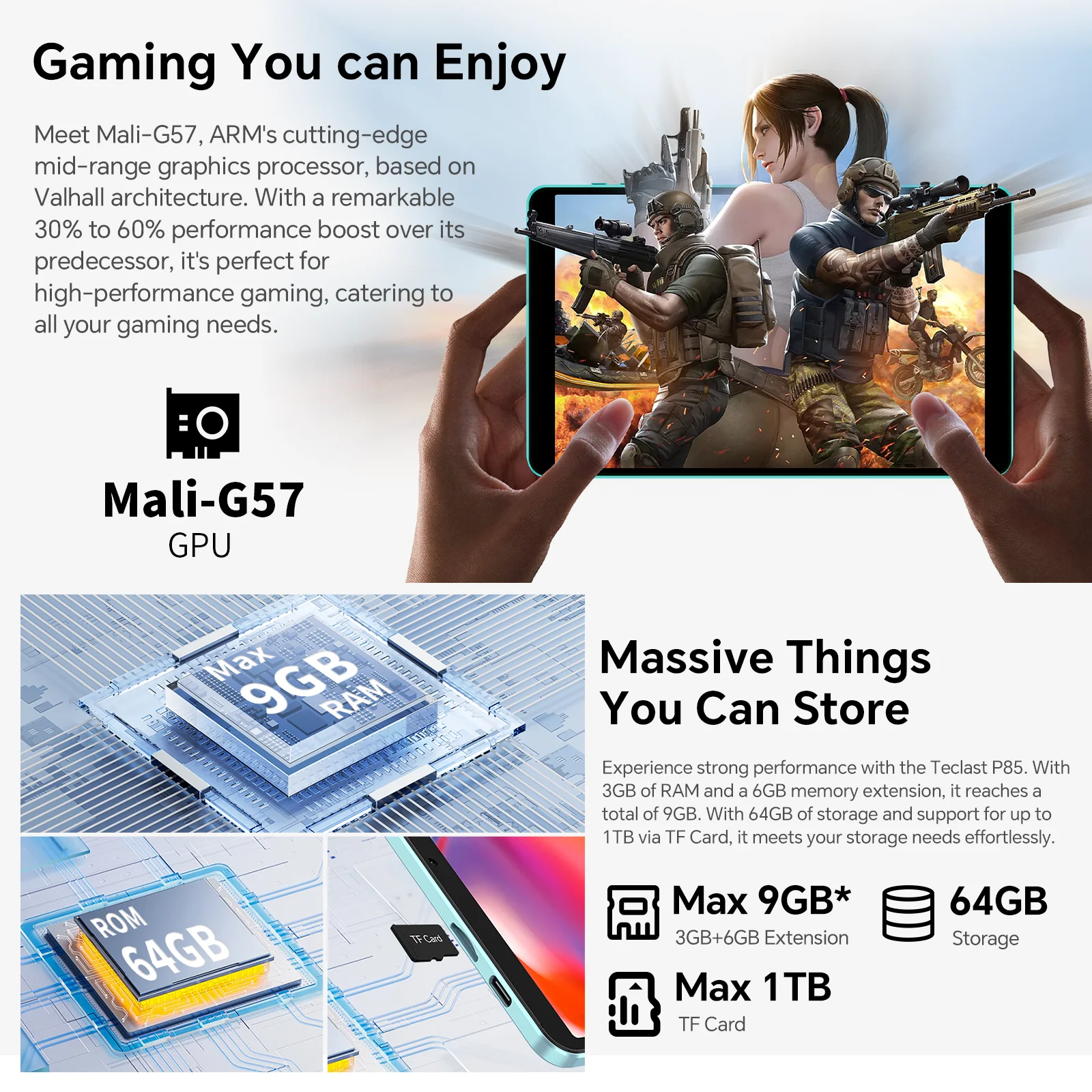 Teclast P85 안드로이드 15 태블릿 8인치 IPS 3+6GB RAM 64GB ROM A333 5코어 와이드바인 L1 Wi-Fi 6 타입-C 5000mAh 태블릿 PC 메탈 바디