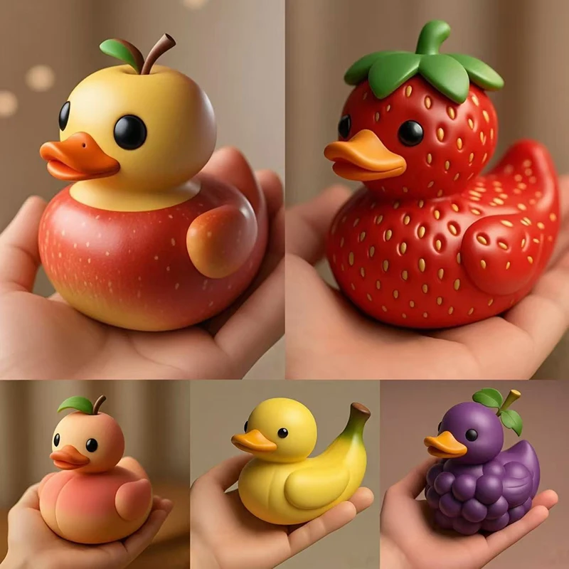 Fruit Designed Duck Figurine Resin Statue, Cute Animal Miniature for Home & Office Decoration