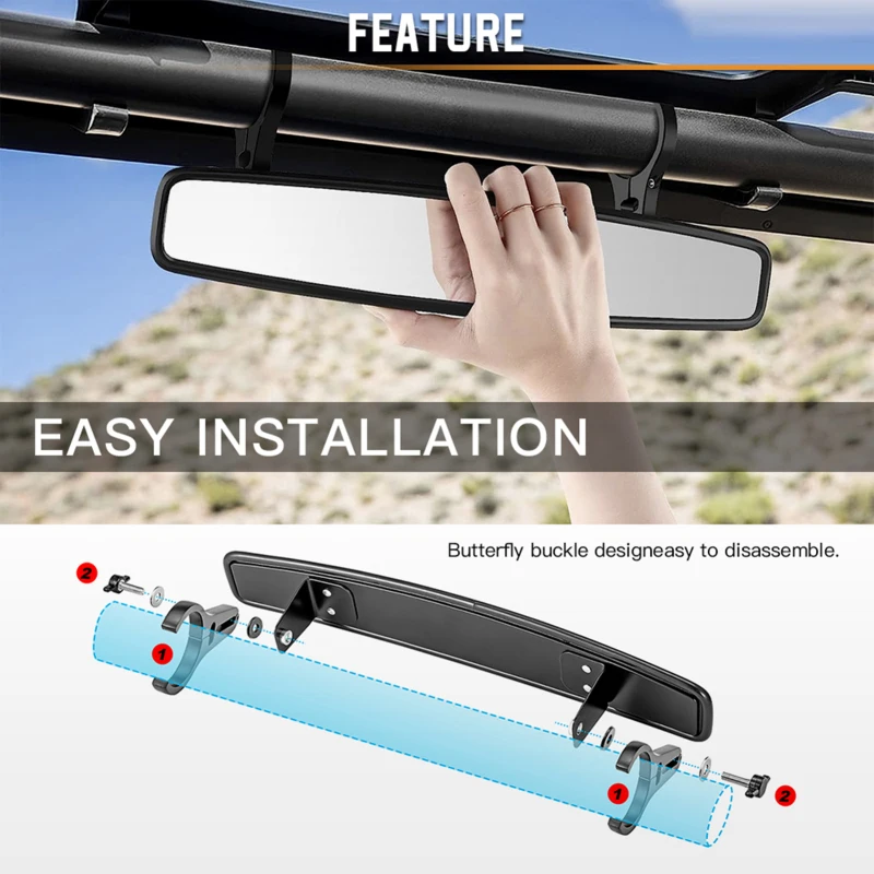 범용 운송 차량 중앙 백미러, 클램프 포함, 15 인치 와이드 백미러, 폴라리스 RZR 프로 XP R 교체용