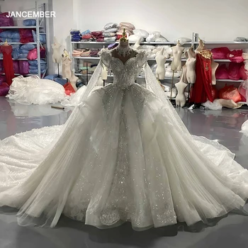 Abiti da sposa vintage Abiti da ballo principessa Perline Abiti da sposa in tulle shinny con maniche a mantella Elegante abito da matrimonio di lusso personalizzato