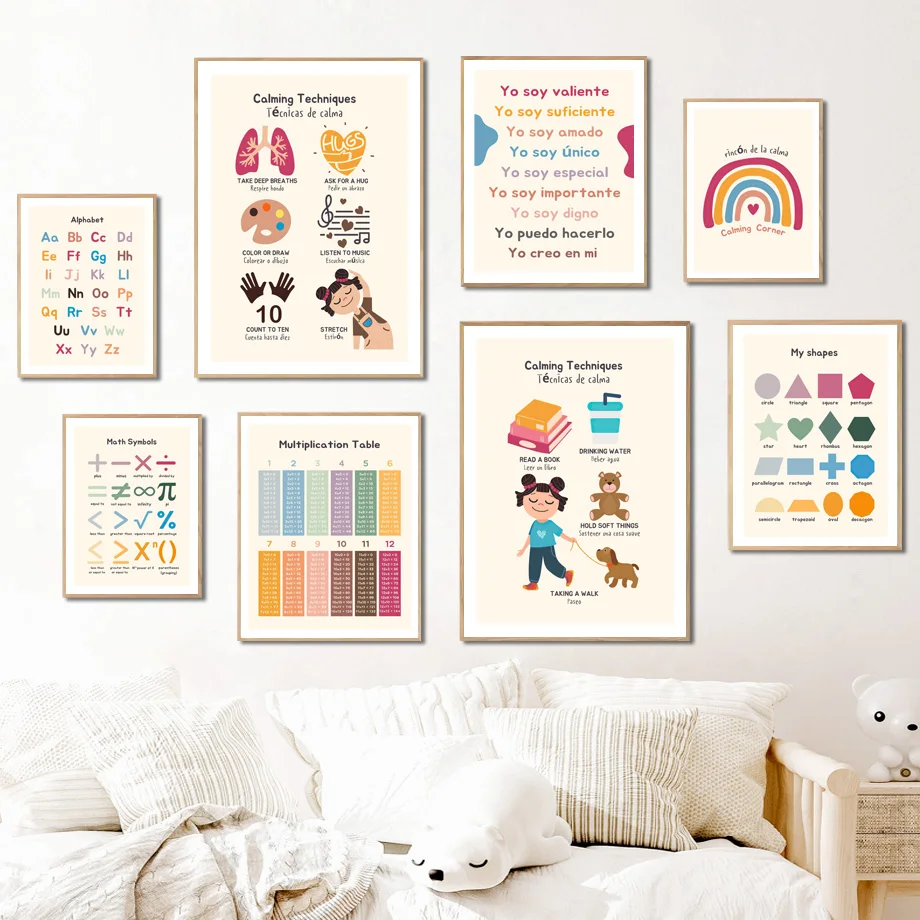 

Alphabet Rainbow Shapes Math Symbol Wall Art Canvas Nordic Posters And Prints Wall Pictures Kids Room Nursery DecorPainting