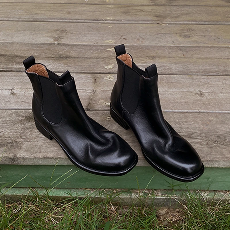 

Heihaian Chelsea Boots 2023 Autumn/Winter New Round Head Thick With Good Matching Boots Retro Hong Kong Style Short Boots Women