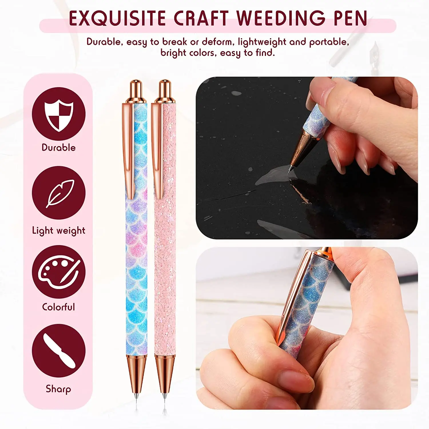 Glitter Air Release Weeding Tool Pin Pen Vinyl Installation, Anti-Slip Weeding  Pen for Vinyl, Retractable Vinyl Weeding Pen - AliExpress