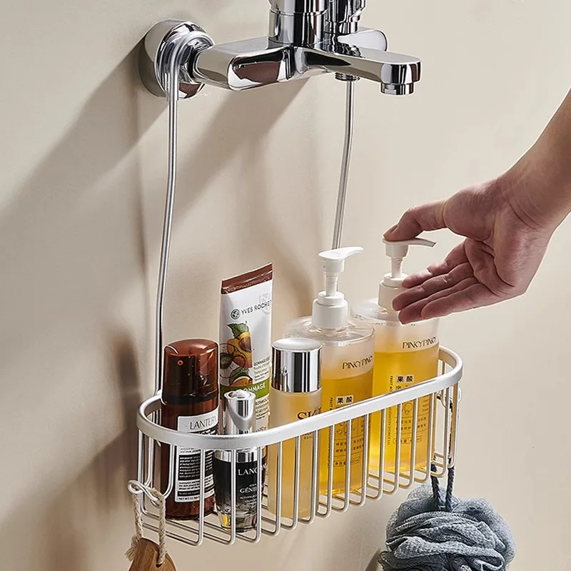 Deluxe Hanging Shower Caddy with Hooks and No-Drill Installation