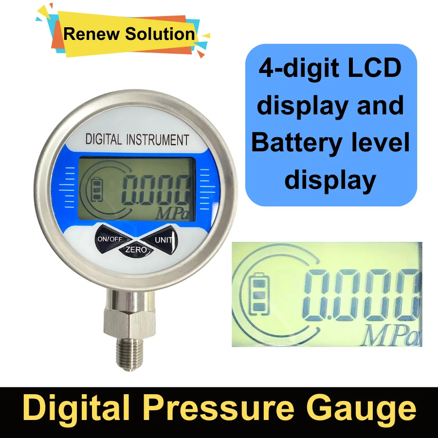 0-100Mpa Csutomized LCD Digital Hydraulic Pressure Gauge 60mm SS304 Oil Fuel Water Pressure Meter 40Mpa 6Mpa 100Kpa 500Kpa