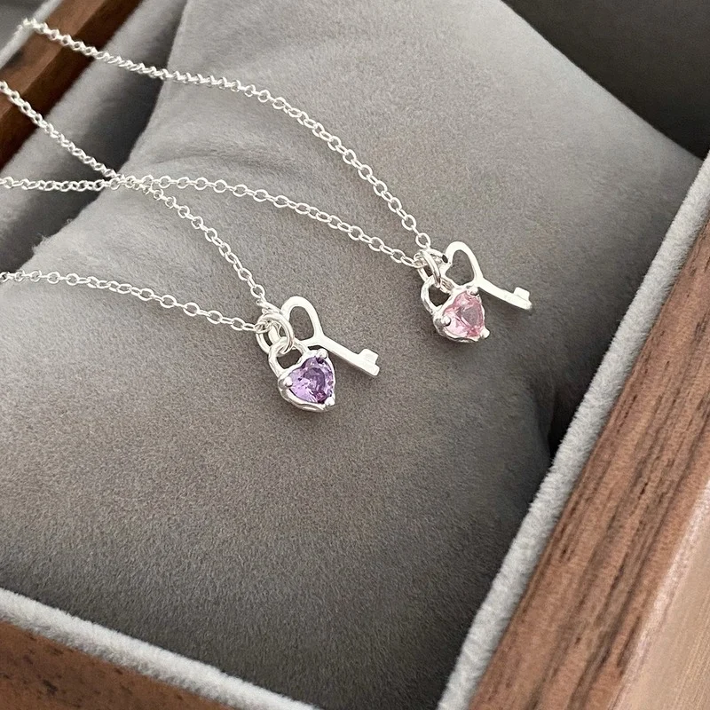 CIAXY Silver Color Love Key Pendant Necklaces for Girlfriend Cute