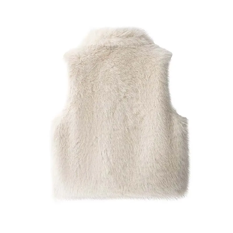 2025 Women Chic Elegant Faux Fur Vest Sleeveless Jackets Streetwear Fluffy Vests Coat Winter Fashion Waistcoats Tops