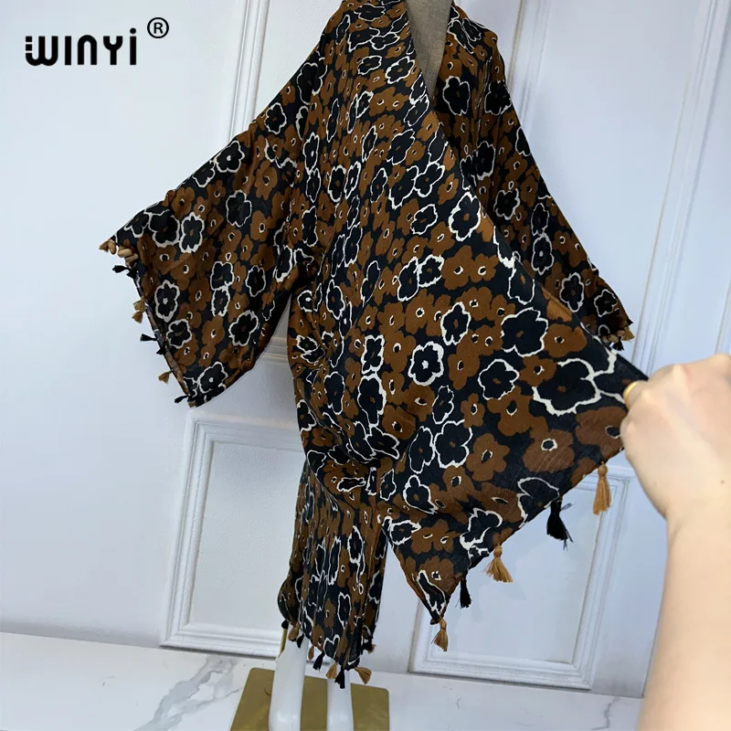 WINYI 아프리카 추상화 프린트 해변 커버 업, 기모노 의상, 맥시 원피스 가디건, 여성 비치웨어, 2024 아바야, 두바이, 럭셔리, 여름