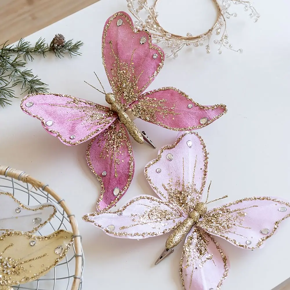 Christmas Tree Decoration Multicolor Christmas Tree Decoration Gold Powder Butterfly Ornament 25*21cm