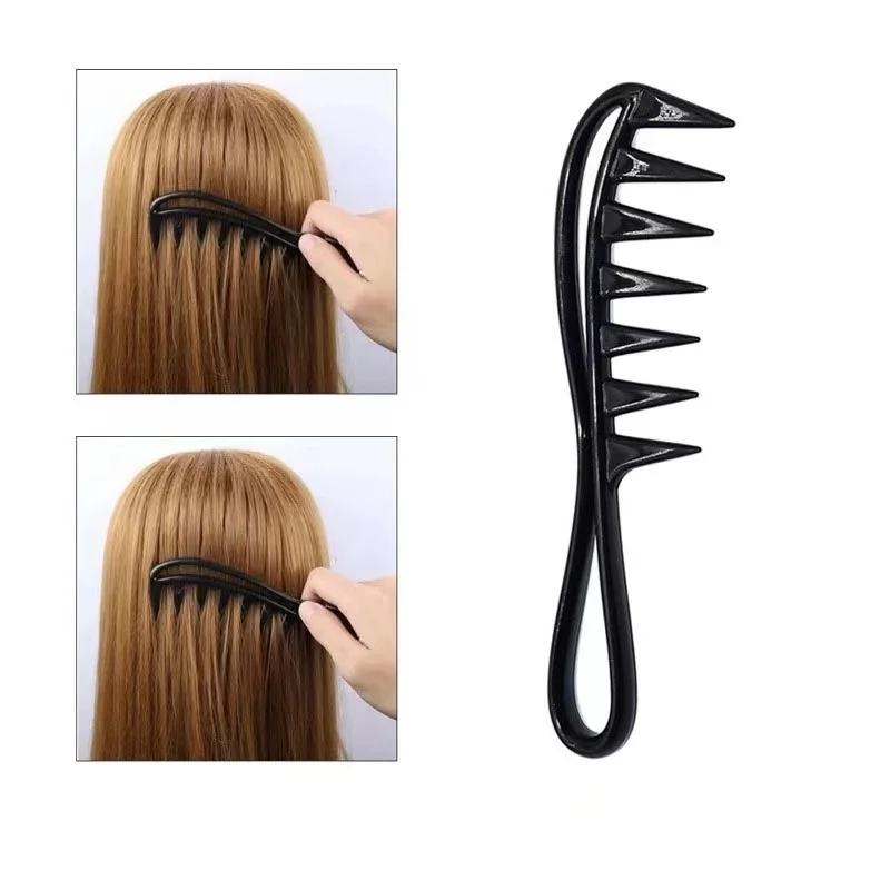 Hairdressing comb for men, black, massage comb, plastic wide-tooth comb, large-tooth comb for oily hair
