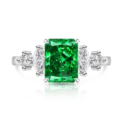 Elegant 925 Sterling Silver Zircon Square Ring, Adjustable Open Band, Luxury Fine Jewelry for Women, Perfect Party Gift (Emerald green)