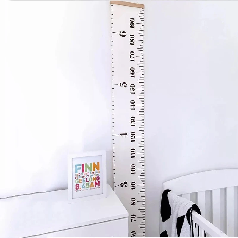 Children Height Measuring Rulers Removable Roll Up Height Measure Chart with Frame Decorative Wall Hanging Baby Growth Chart
