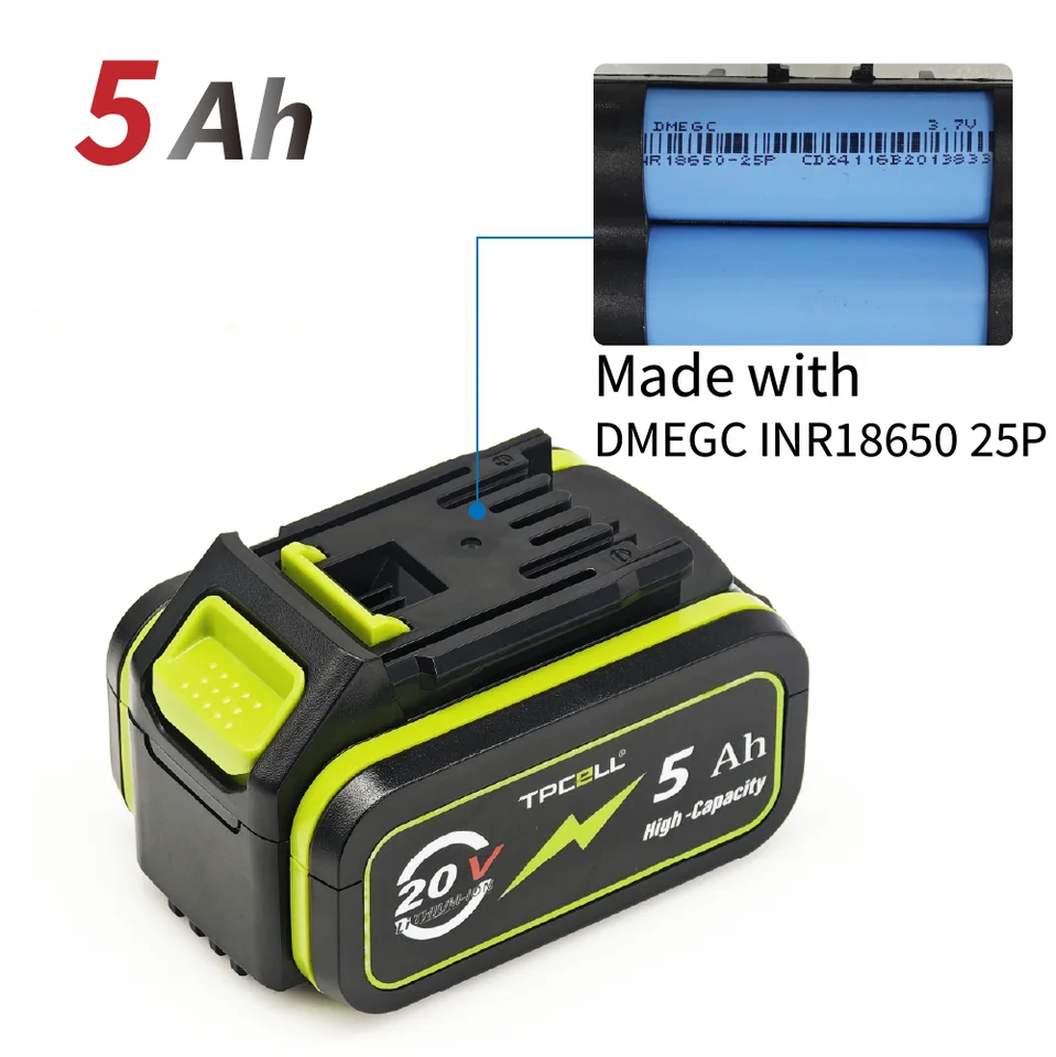 TPCELL 2.5/5Ah For WORX 20V Batteries 18650 Cordless Power Tool
