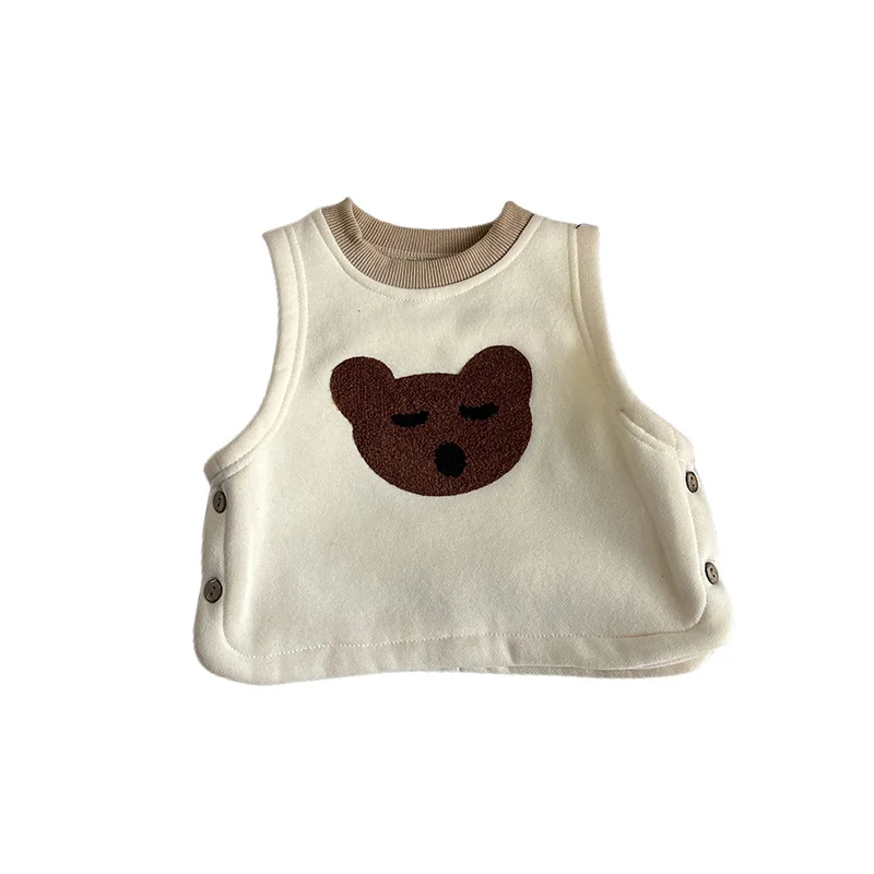Autumn New Baby Sleeveless Warm Vest Cute Cartoon Print Infant Girl Fleece Vest Winter Kids Thick Warm Windbreak Tops