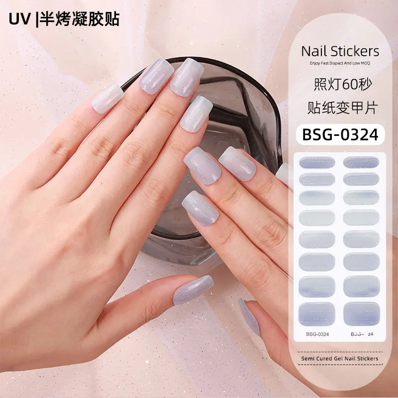 Semi-cured Gel Nail Sticker Full Cover Nail Decals Nagellack Gel Gradient Cat Eye Nail Art Aufkleber Maniküre UV Lampe Bedarf – Detail 11