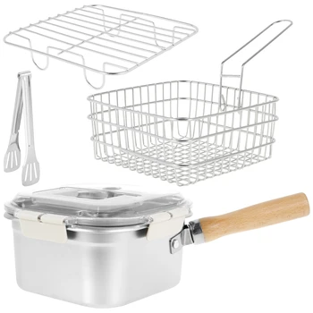 Set di pentole per friggitrice in acciaio inossidabile con cestello e rete fritta e griglia per vapore Pentola quadrata per friggere Padella multifunzionale 1