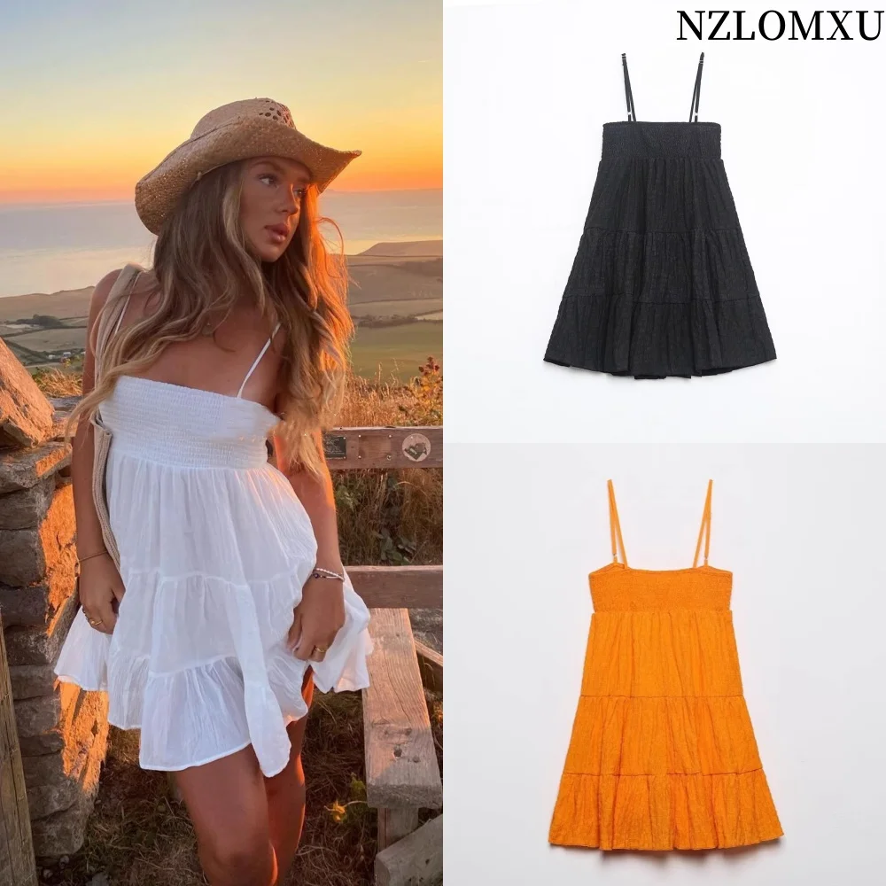 Plataz Fashion Wooden Ear Hem Waist Waist Dress 2025 Summer New Short Dress Woman DJPT