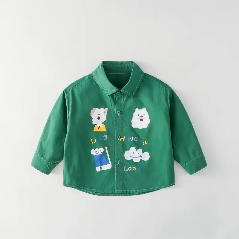 Spring Autumn Children's Long Sleeve Shirt Pure Cotton Printed Cartoon Solid Color Boys Girls Baby Fashionable Top