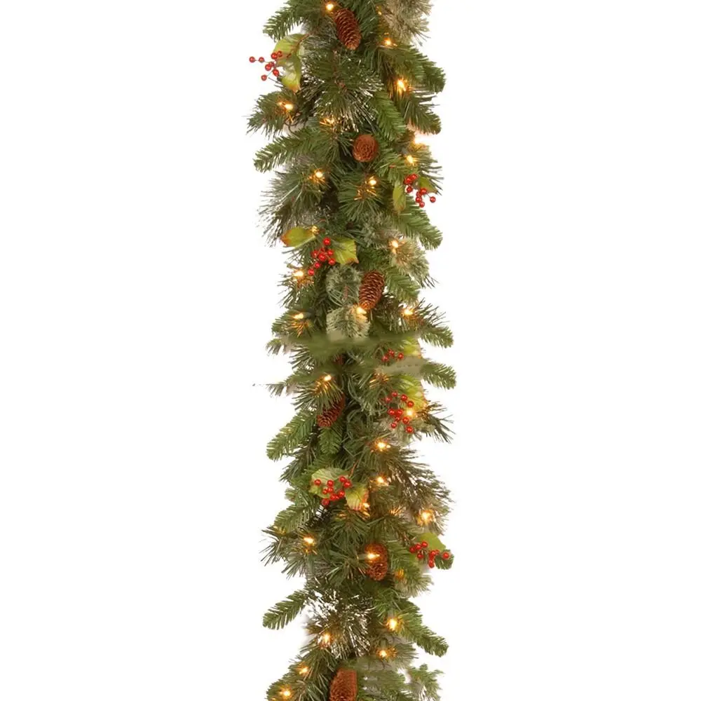 thumbnail image 1 of Guirnalda navideña de 30 luces LED, piñas verdes, bayas artificiales, decoración de pino, flexible, 180 cm/6 pies, 1 of 5