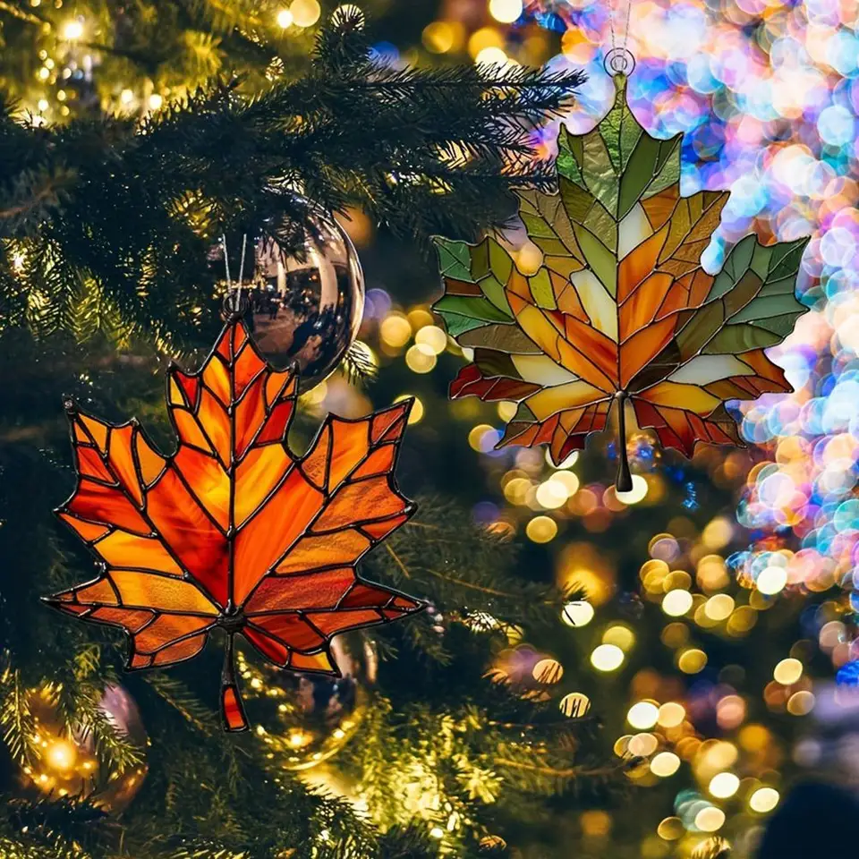 Atrapasueños De Hojas De Arce Acrílico | Decoración Colgante Para Ventana, Acción De Gracias Y Otoño 10x8.5cm