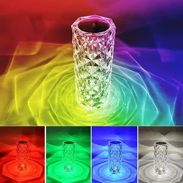 Rechargeable 16 Colors RGB Rose LED Night Light Color Changing Crystal Touch Table Lamp For Bedroom Nightstand Christmas Decor 2