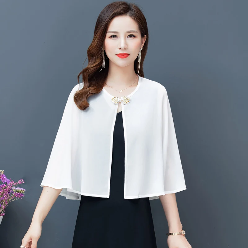 Black White Bridal Shawl Wedding Top Shrug Chiffon Bolero For Women Bolero Femme Mariage Short Wedding Jacket Party Cape Dress