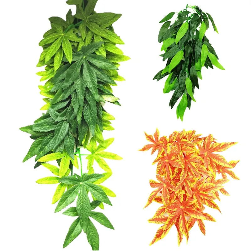 Reptile Plant Decoration Reptile Plants With Suction Cup for Amphibian Lizard Snake Climbing Vine Pet Tank Habitat Decor artificial plants