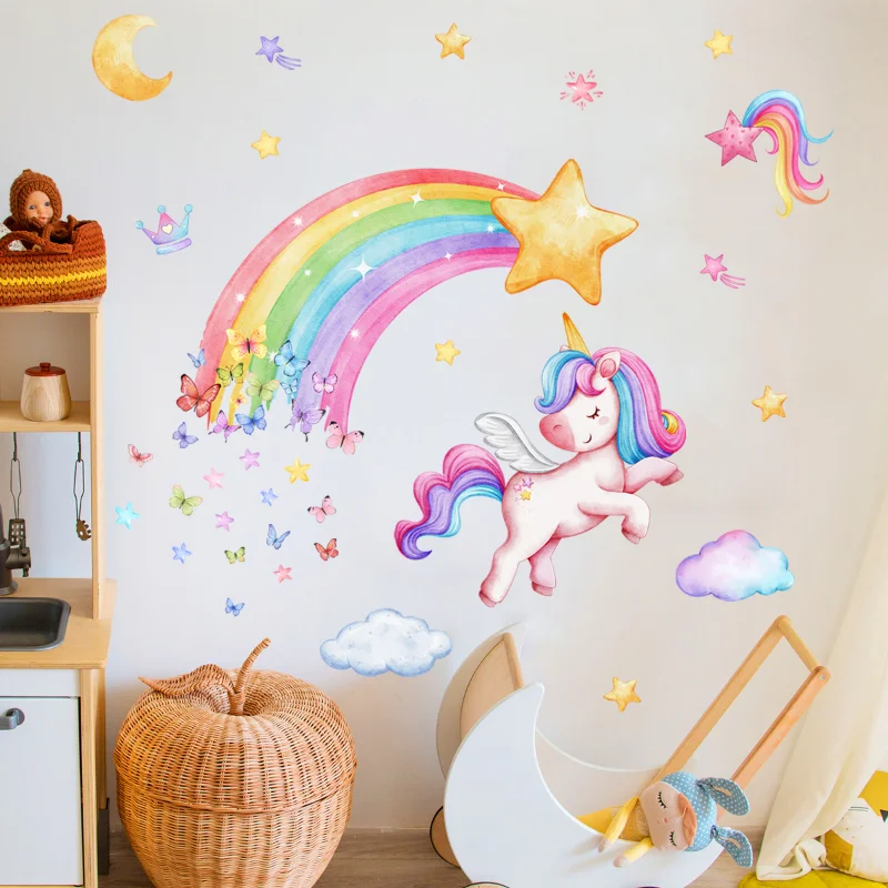 Stars Shine In The Dark Wall Stickers Rainbow Unicorn Phosphorescent Fluorescent Night Light For Baby Bedroom