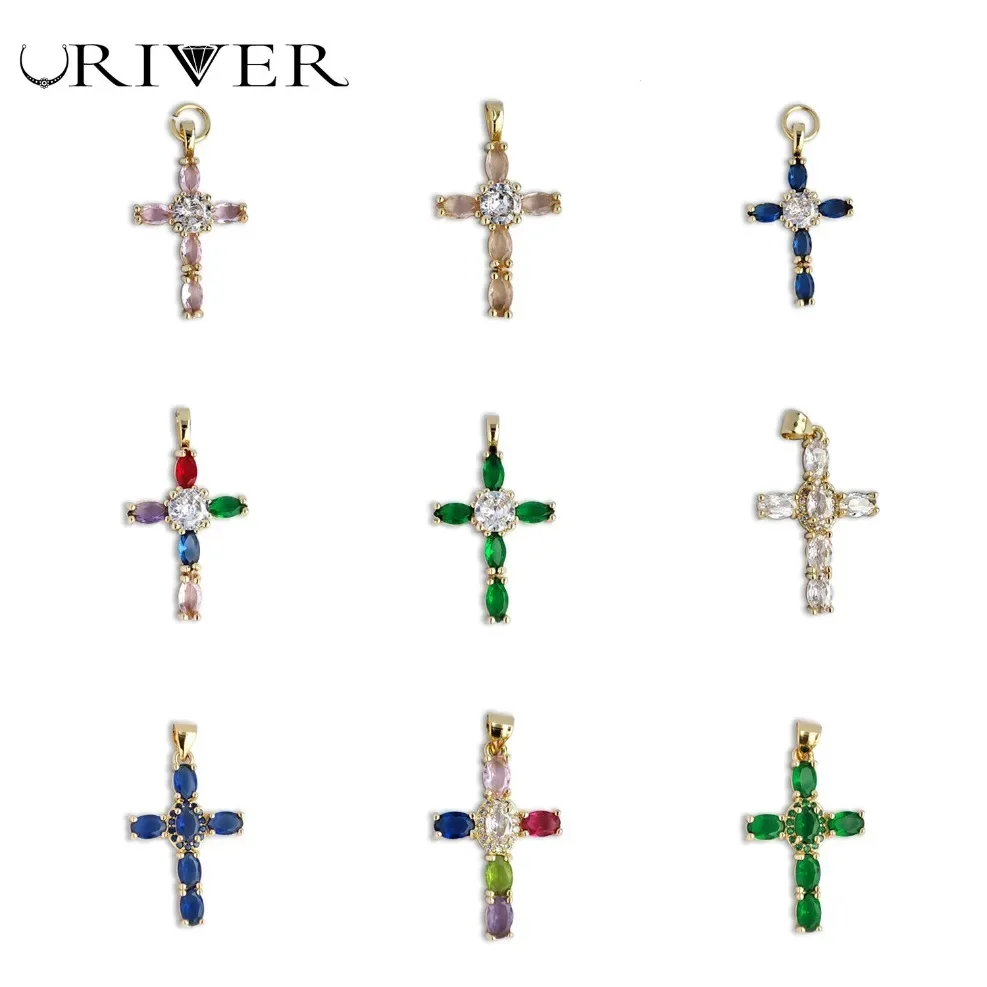 

Handmade DIY Jewelry Accessories Luxury Pendants Cross Pendant Charms Colorful Zircon Micro Paved Necklaces Keychain Bracelets