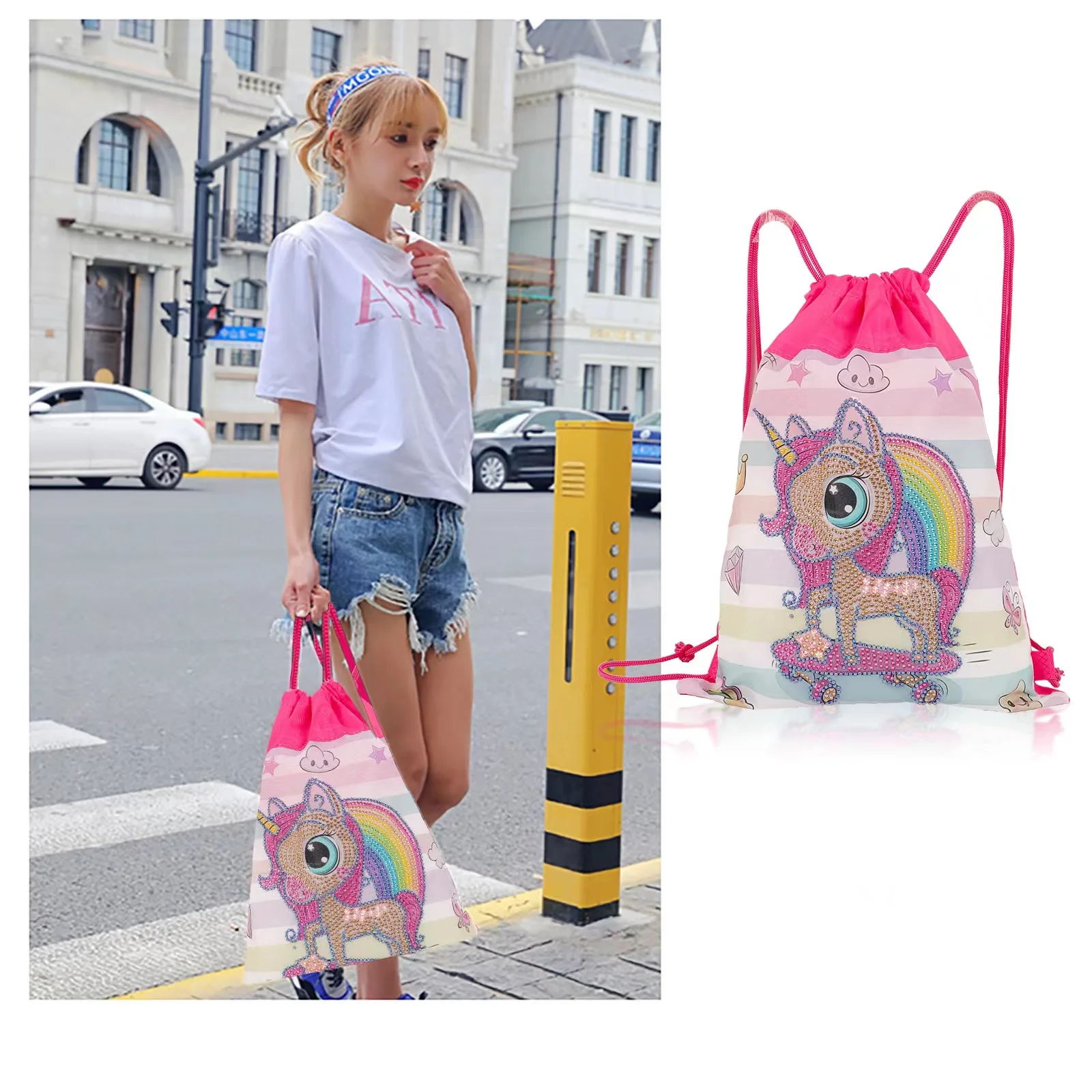 Diamond Painting Tote Bag Reusable Durable DIY Diamond Art Handbag Foldable  Storage Bag Cross Stitch Embroidery Kit Art Craft